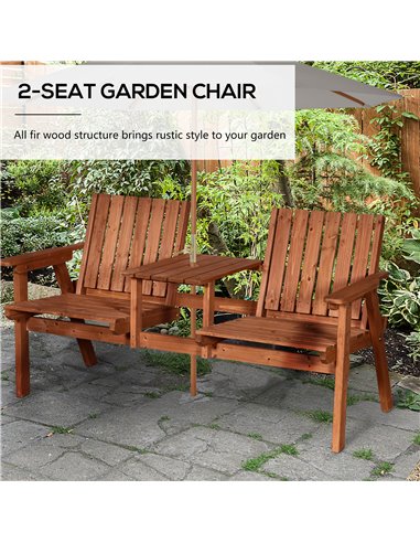 Outsunny 2-Seater Furniture Wooden Garden Bench Antique Loveseat Chair, Table Conversation Set for Yard, Lawn, Porch, Patio, Ora