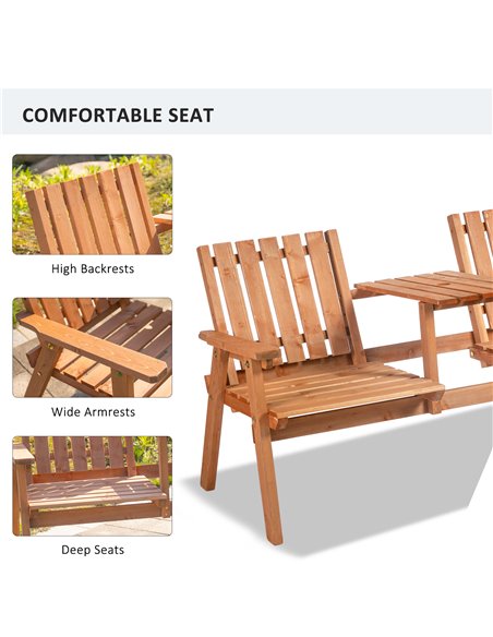 Outsunny 2-Seater Furniture Wooden Garden Bench Antique Loveseat Chair, Table Conversation Set for Yard, Lawn, Porch, Patio, Ora - pic 57639 | FastDaddyshop
