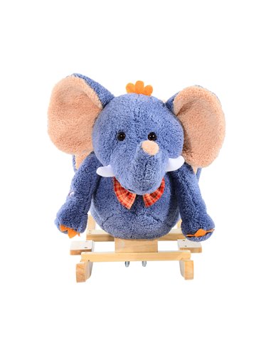 HOMCOM Children Kids Rocking Horse Toys Plush Elephant Rocker Seat with Sound Toddler Baby Gift Blue
