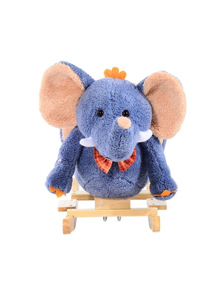 HOMCOM Children Kids Rocking Horse Toys Plush Elephant Rocker Seat with Sound Toddler Baby Gift Blue - pic 5764 | FastDaddyshop