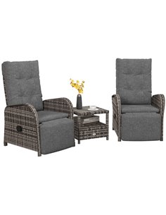 Outsunny 2 Seater Patio Rattan Wicker Chaise Lounge Sofa Set, Brown 863-032V70BN