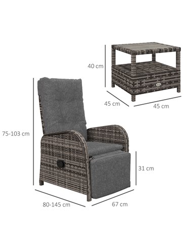 Outsunny 2 Seater Patio Rattan Wicker Chaise Lounge Sofa Set w/ Cushion for Patio Yard Porch 863-032V70BN