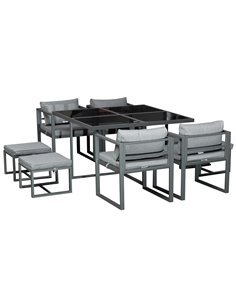 Outsunny 9PCs Patio Dining Sets 4 Chairs 4 Ottoman Cushioned, Grey 84B-479V70