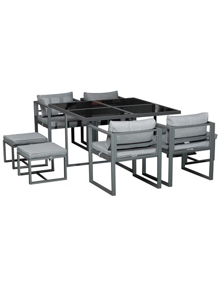 Outsunny 9PCs Patio Dining Sets 4 Chairs 4 Ottoman Cushioned, Grey 84B-479V70 - pic 57662 | FastDaddyshop