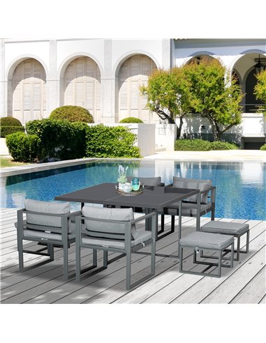 Outsunny 9PCs Patio Dining Sets 4 Chairs 4 Ottoman Cushioned Seating and Back 84B-479V70