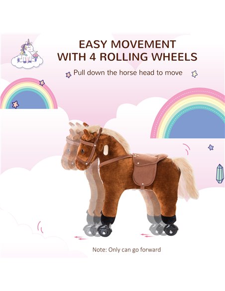 HOMCOM Rocking Horse Plush Kids Ride on Gift Wooden Action Pony Wheeled Walking Riding Little Baby Toy W/Sound-Brown - pic 5767 | FastDaddyshop