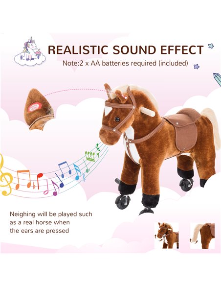 HOMCOM Rocking Horse Plush Kids Ride on Gift Wooden Action Pony Wheeled Walking Riding Little Baby Toy W/Sound-Brown - pic 5769 | FastDaddyshop