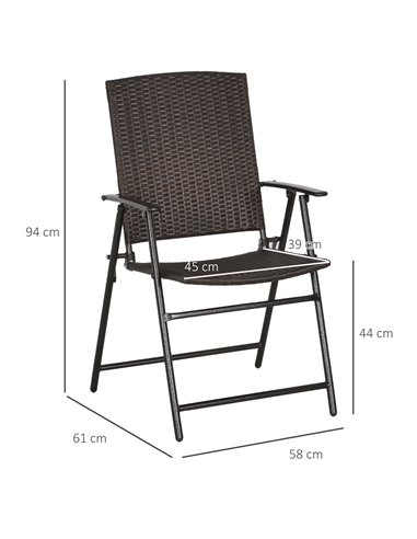 Outsunny 4pcs Rattan Chair Garden Furniture Wicker Foldable Chair Steel Frame for Poolside Garden 867-070V01