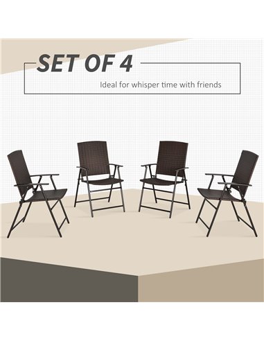 Outsunny 4pcs Rattan Chair Garden Furniture Wicker Foldable Chair Steel Frame for Poolside Garden 867-070V01