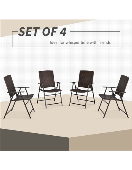 Outsunny 4pcs Rattan Chair Garden Furniture Wicker Foldable Chair Steel Frame for Poolside Garden 867-070V01 - pic 57701 | FastDaddyshop