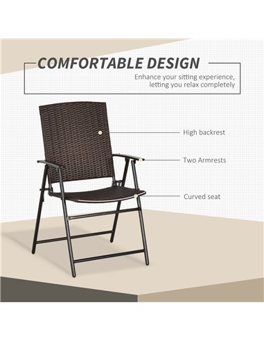Outsunny 4pcs Rattan Chair Garden Furniture Wicker Foldable Chair Steel Frame for Poolside Garden 867-070V01