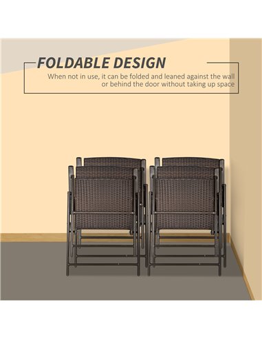 Outsunny 4pcs Rattan Chair Garden Furniture Wicker Foldable Chair Steel Frame for Poolside Garden 867-070V01