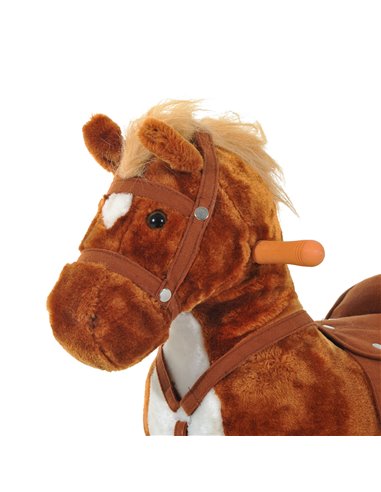 HOMCOM Rocking Horse Plush Kids Ride on Gift Wooden Action Pony Wheeled Walking Riding Little Baby Toy W/Sound-Brown