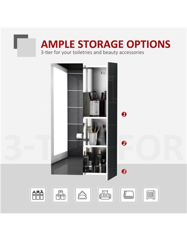 kleankin Corner Mirrored Bathroom Cabinet w/ 3 Shelves 2 Doors On-Wall Storage Unit Organiser Stainless Steel Frame Home Furnish