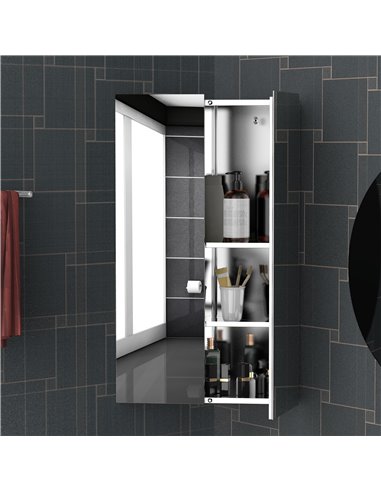 kleankin Corner Mirrored Bathroom Cabinet w/ 3 Shelves 2 Doors On-Wall Storage Unit Organiser Stainless Steel Frame Home Furnish
