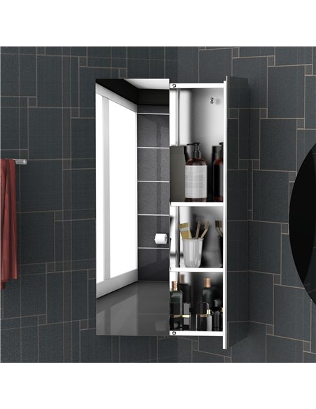 kleankin Corner Mirrored Bathroom Cabinet w/ 3 Shelves 2 Doors On-Wall Storage Unit Organiser Stainless Steel Frame Home Furnish - pic 57723 | FastDaddyshop