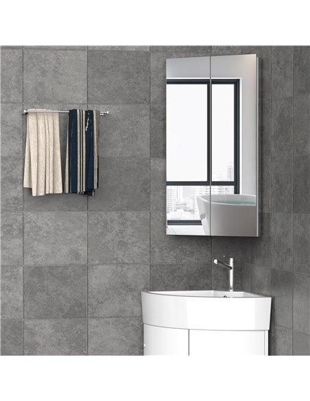 kleankin Corner Mirrored Bathroom Cabinet w/ 3 Shelves 2 Doors On-Wall Storage Unit Organiser Stainless Steel Frame Home Furnish - pic 57724 | FastDaddyshop