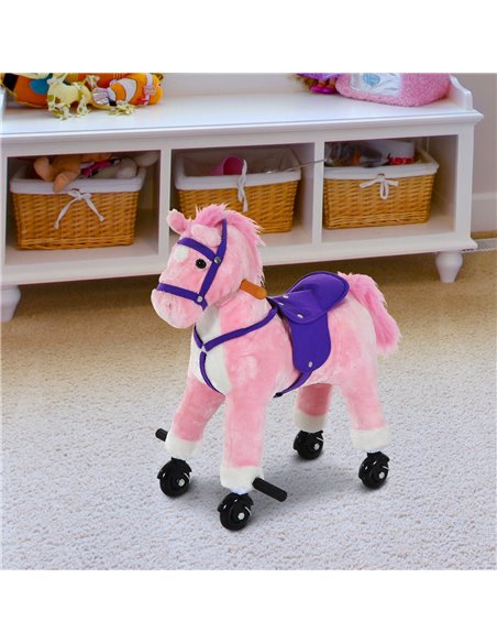 HOMCOM Rocking Horse W/Rolling Wheels and Sound-Pink - pic 5773 | FastDaddyshop