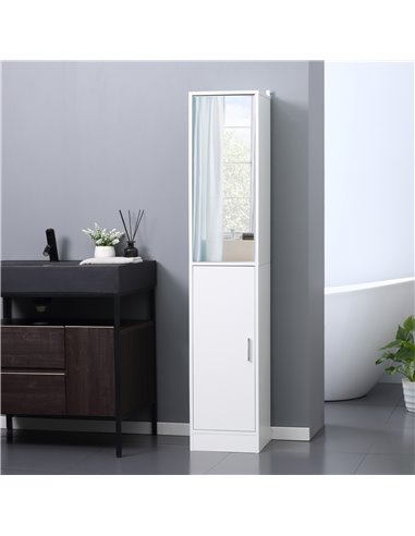 kleankin Tall Mirrored Bathroom Cabinet, Bathroom Storage Cupboard, Floor Standing Tallboy Unit with Adjustable Shelf, White 834