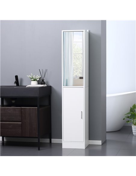 kleankin Tall Mirrored Bathroom Cabinet, Bathroom Storage Cupboard, Floor Standing Tallboy Unit with Adjustable Shelf, White 834 - pic 57735 | FastDaddyshop