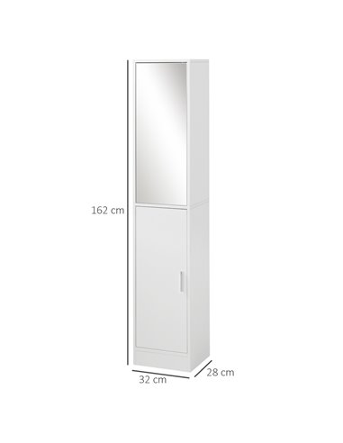 kleankin Tall Mirrored Bathroom Cabinet, Bathroom Storage Cupboard, Floor Standing Tallboy Unit with Adjustable Shelf, White 834