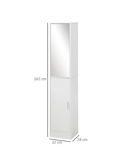 kleankin Tall Mirrored Bathroom Cabinet, Bathroom Storage Cupboard, Floor Standing Tallboy Unit with Adjustable Shelf, White 834 - pic 57736 | FastDaddyshop
