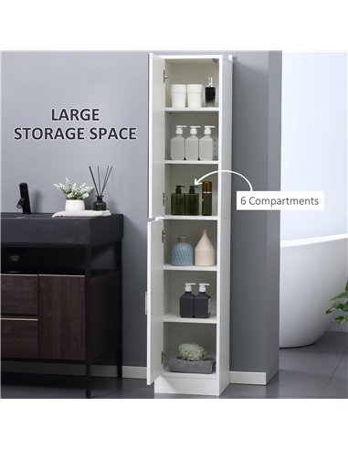 kleankin Tall Mirrored Bathroom Cabinet, Bathroom Storage Cupboard, Floor Standing Tallboy Unit with Adjustable Shelf, White 834