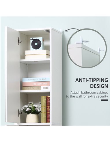 kleankin Tall Mirrored Bathroom Cabinet, Bathroom Storage Cupboard, Floor Standing Tallboy Unit with Adjustable Shelf, White 834