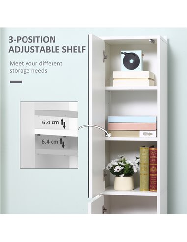 kleankin Tall Mirrored Bathroom Cabinet, Bathroom Storage Cupboard, Floor Standing Tallboy Unit with Adjustable Shelf, White 834