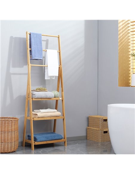 Kleankin Bamboo Towel Stand with 3 Rails & 3 Shelves, Natural 850-244V00ND - pic 57744 | FastDaddyshop