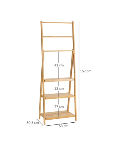Kleankin Bamboo Towel Stand Freestanding with 3 Rails & 3 Shelves, Foldable Towel Holder for Bathroom, Space-Efficient 850-244V0