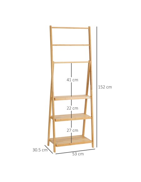 Kleankin Bamboo Towel Stand Freestanding with 3 Rails & 3 Shelves, Foldable Towel Holder for Bathroom, Space-Efficient 850-244V0 - pic 57745 | FastDaddyshop