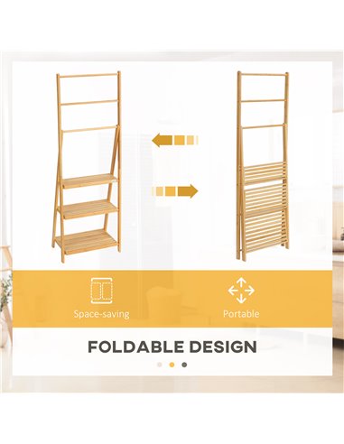Kleankin Bamboo Towel Stand Freestanding with 3 Rails & 3 Shelves, Foldable Towel Holder for Bathroom, Space-Efficient 850-244V0