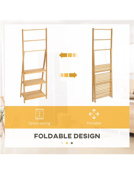 Kleankin Bamboo Towel Stand Freestanding with 3 Rails & 3 Shelves, Foldable Towel Holder for Bathroom, Space-Efficient 850-244V0 - pic 57748 | FastDaddyshop