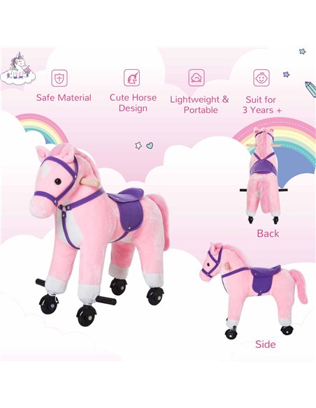 HOMCOM Rocking Horse W/Rolling Wheels and Sound-Pink - pic 5775 | FastDaddyshop
