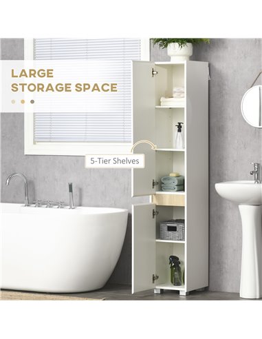 kleankin Tall Bathroom Cabinet with Adjustable Shelves, 5-Tier Modern Freestanding Tallboy with Storage Cabinets, White 834-500V