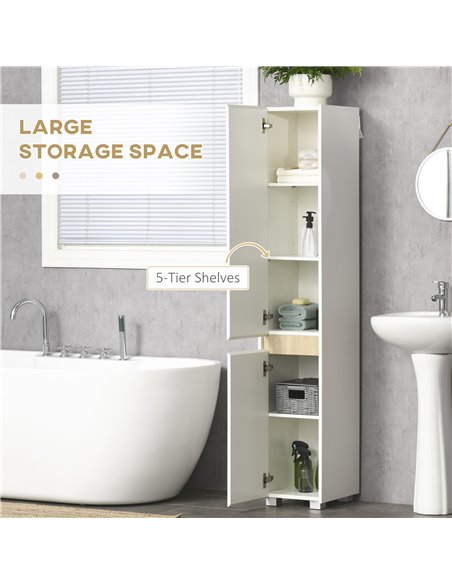 kleankin Tall Bathroom Cabinet with Adjustable Shelves, 5-Tier Modern Freestanding Tallboy with Storage Cabinets, White 834-500V - pic 57755 | FastDaddyshop