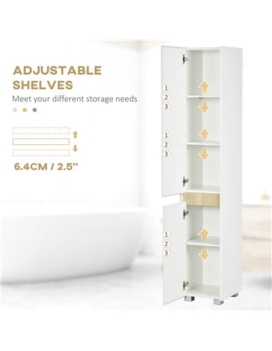 kleankin Tall Bathroom Cabinet with Adjustable Shelves, 5-Tier Modern Freestanding Tallboy with Storage Cabinets, White 834-500V