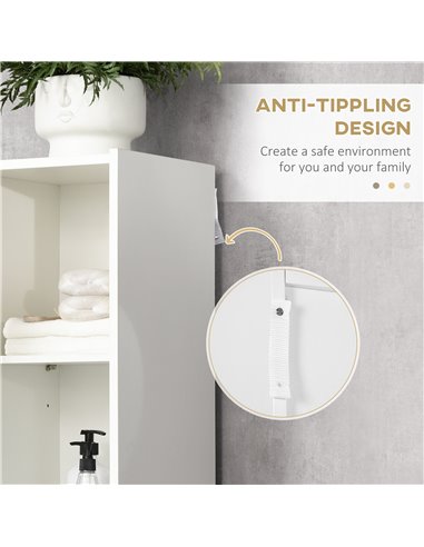 kleankin Tall Bathroom Cabinet with Adjustable Shelves, 5-Tier Modern Freestanding Tallboy with Storage Cabinets, White 834-500V