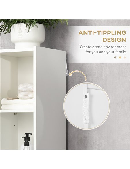 kleankin Tall Bathroom Cabinet with Adjustable Shelves, 5-Tier Modern Freestanding Tallboy with Storage Cabinets, White 834-500V - pic 57758 | FastDaddyshop