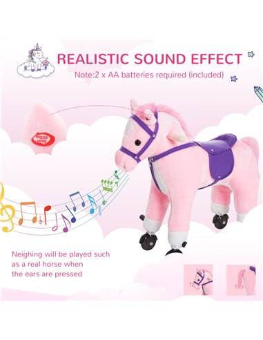 HOMCOM Rocking Horse W/Rolling Wheels and Sound-Pink