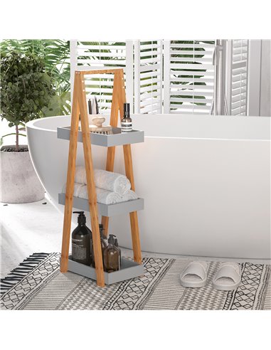 Kleankin Freestanding Bathroom Storage, 3-Tier Bamboo Shelving Unit, Slim A-Frame Design for Space Saving, Natural 834-100V01GY