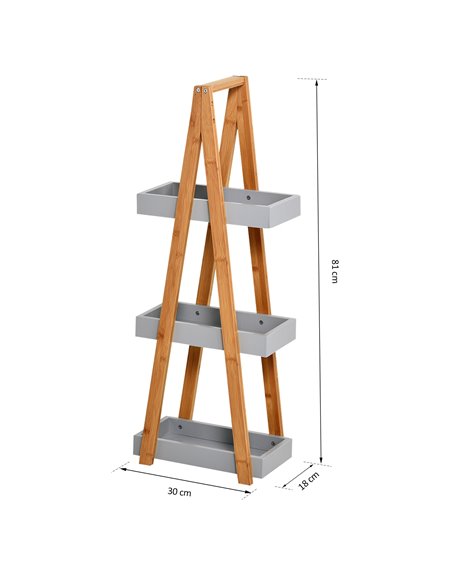 Kleankin Freestanding Bathroom Storage, 3-Tier Bamboo Shelving Unit, Slim A-Frame Design for Space Saving, Natural 834-100V01GY - pic 57763 | FastDaddyshop