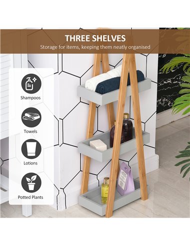Kleankin Freestanding Bathroom Storage, 3-Tier Bamboo Shelving Unit, Slim A-Frame Design for Space Saving, Natural 834-100V01GY