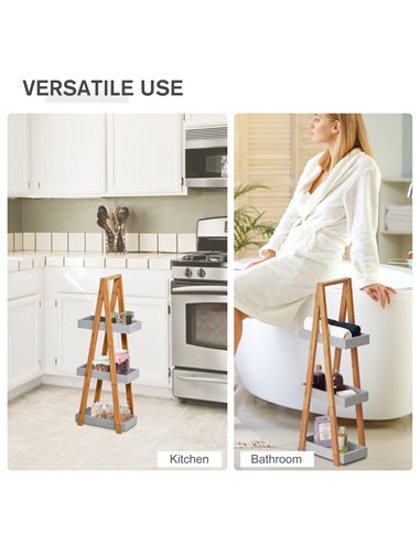 Kleankin Freestanding Bathroom Storage, 3-Tier Bamboo Shelving Unit, Slim A-Frame Design for Space Saving, Natural 834-100V01GY