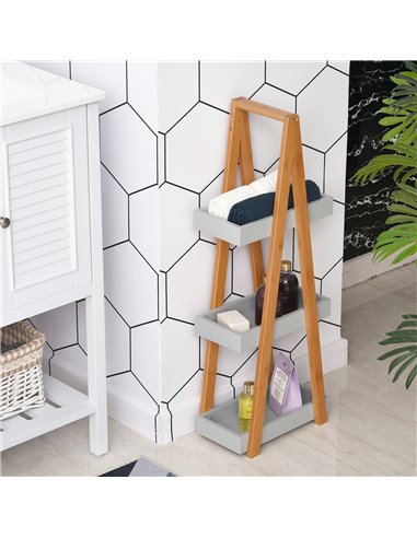 Kleankin Freestanding Bathroom Storage, 3-Tier Bamboo Shelving Unit, Slim A-Frame Design for Space Saving, Natural 834-100V01GY