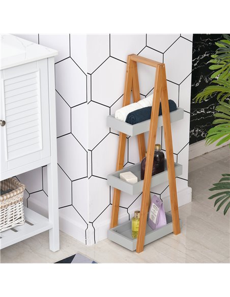Kleankin Freestanding Bathroom Storage, 3-Tier Bamboo Shelving Unit, Slim A-Frame Design for Space Saving, Natural 834-100V01GY - pic 57767 | FastDaddyshop