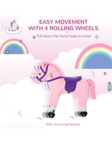 HOMCOM Rocking Horse W/Rolling Wheels and Sound-Pink