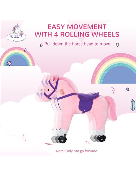 HOMCOM Rocking Horse W/Rolling Wheels and Sound-Pink - pic 5777 | FastDaddyshop