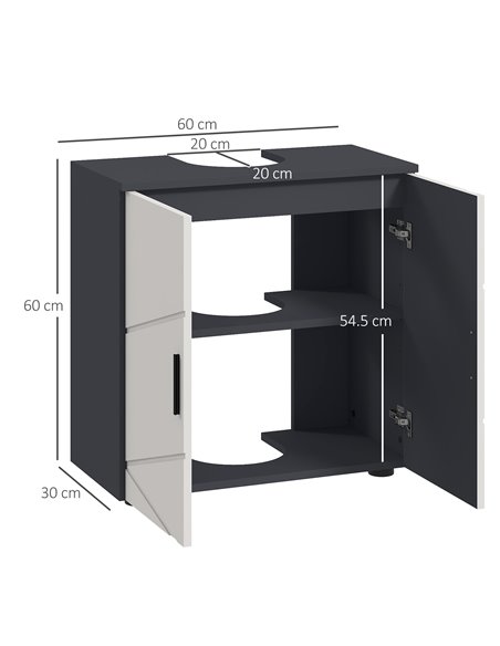 kleankin Pedestal Sink Cabinet, Bathroom Vanity Unit, Floor Basin Storage Cupboard with Double Doors and Shelf, 60 x 30 x 60 cm, - pic 57772 | FastDaddyshop